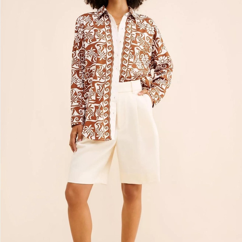 Anthropologie Poplin Long-Sleeve Top XS Boho‎ Casual Whimsy